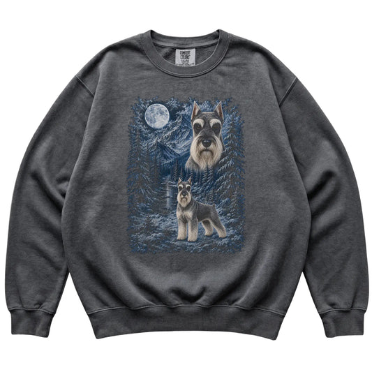 pepper sweatshirt with Schnauzer Winter Moon artwork.