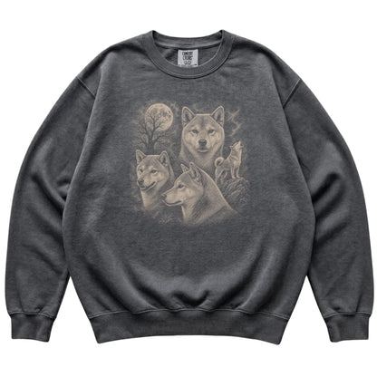 Shiba Inu 90s Moon Sweatshirt in Pepper — flat lay