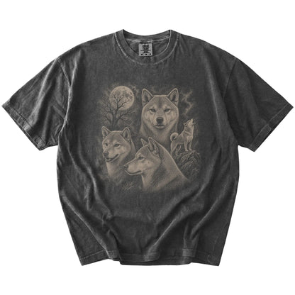 Vintage moon montage featuring Shiba Inu on a Pepper Comfort Colors® T-shirt