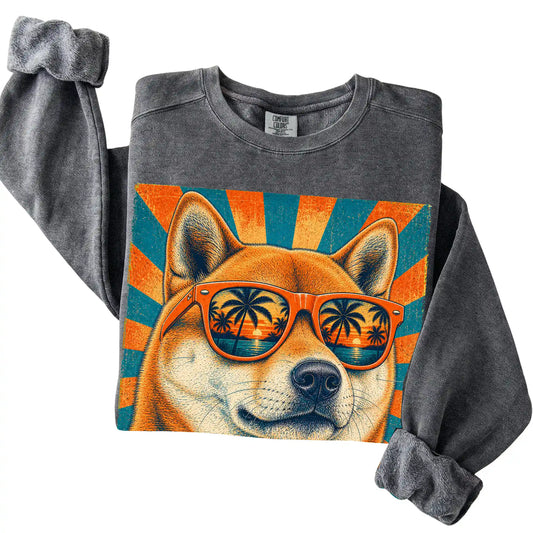 Folded Pepper Comfort Colors sweatshirt with a Retro Shiba Inu Dad design
