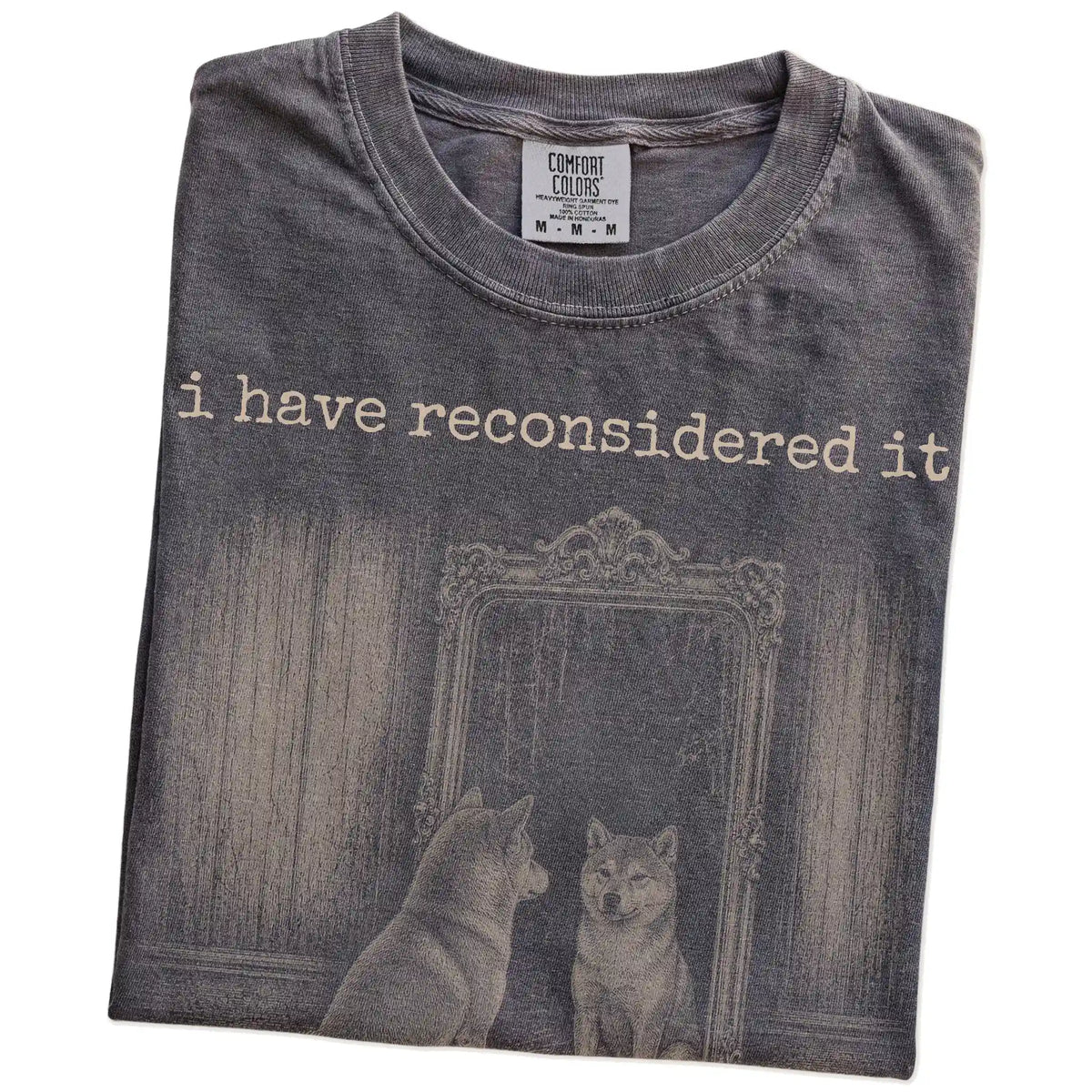 Folded Pepper Comfort Colors® T-shirt showing “the answer is still no” shiba inu design