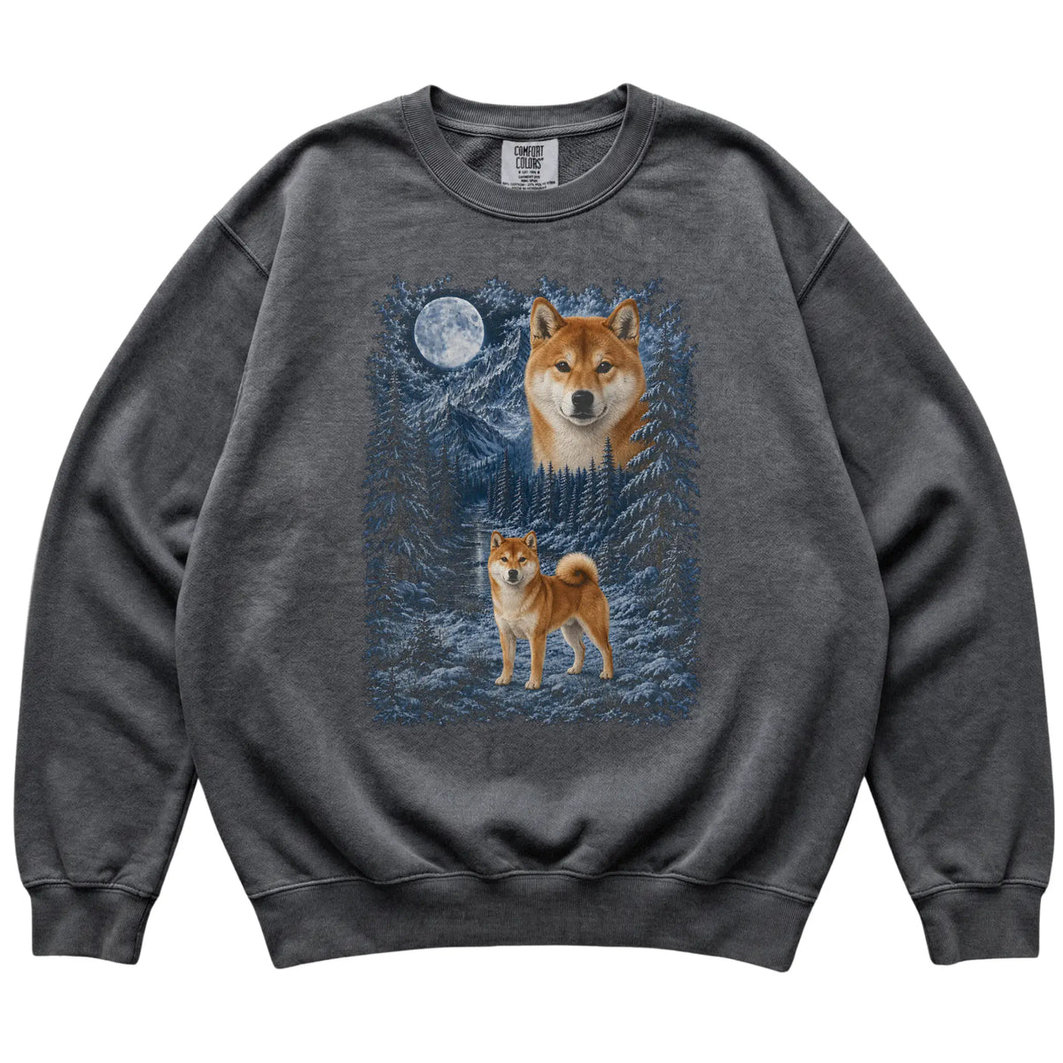Shiba Inu Forest Moon Sweatshirt in Pepper