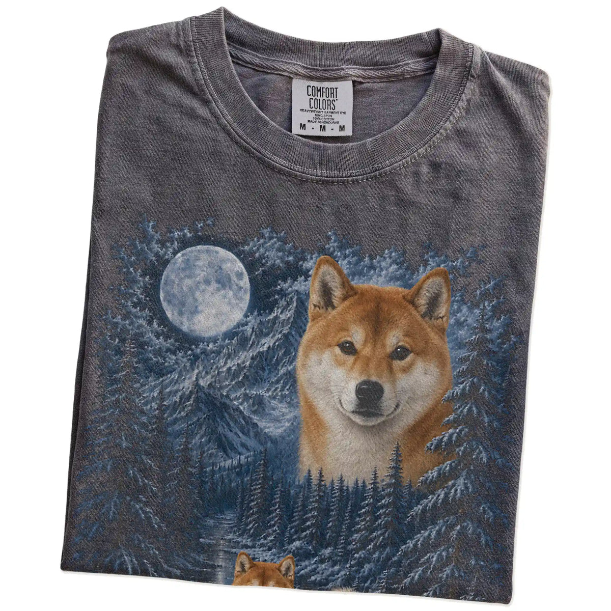 Folded Pepper Shiba Inu winter forest t-shirt
