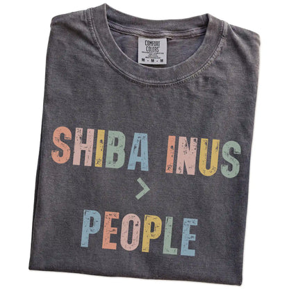 Folded Pepper Comfort Colors® T-shirt showing “Shiba Inus > People” text