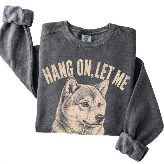 Pepper Comfort Colors sweatshirt featuring Shiba Inu Iced Coffee Overthink, folded presentation