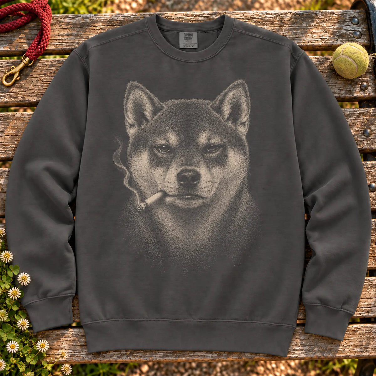 Shiba Inu smoking design on a Pepper sweatshirt