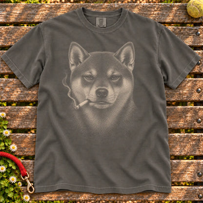 Shiba Inu smoking design on a Pepper t-shirt