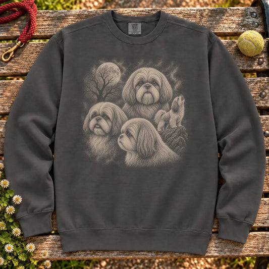 Shih Tzu 90s Moon design on a Pepper Comfort Colors sweatshirt