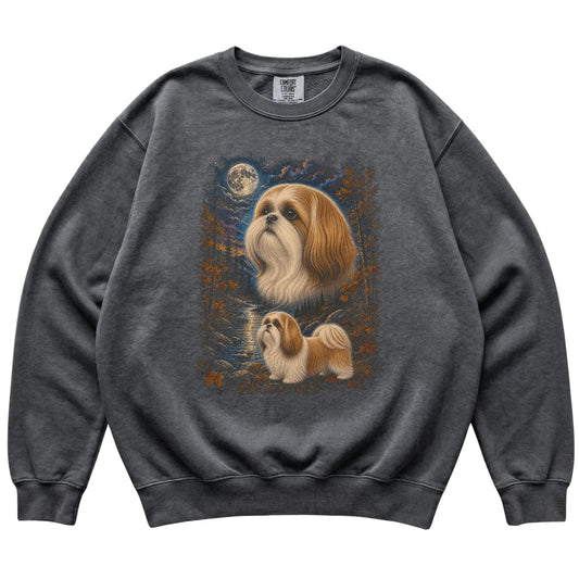 pepper sweatshirt with Shih Tzu Autumn Moon artwork.