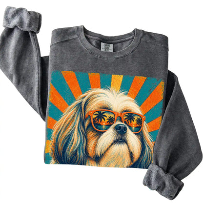 Folded Pepper Comfort Colors sweatshirt with a Retro Shih Tzu Dad design