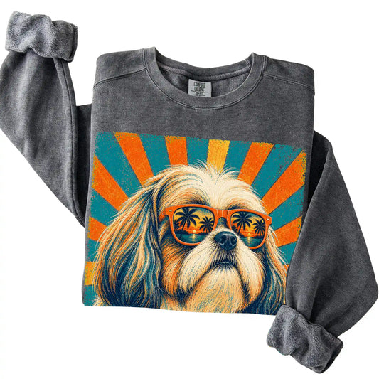 Folded Pepper Comfort Colors sweatshirt with a Retro Shih Tzu Dad design