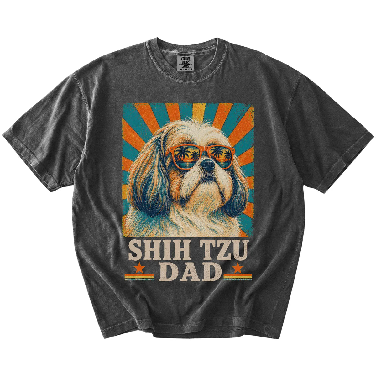 Retro Shih Tzu Dad design on a Pepper Comfort Colors T-shirt