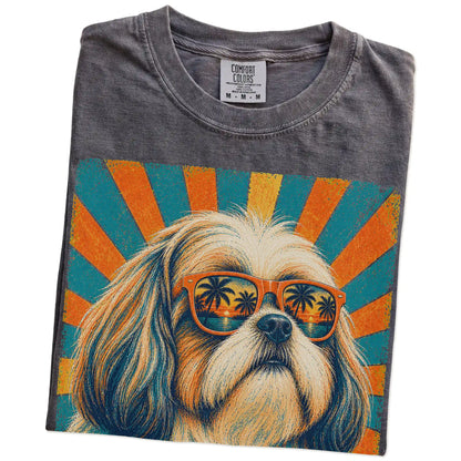 Retro Shih Tzu Dad design on a Pepper Comfort Colors T-shirt folded detail