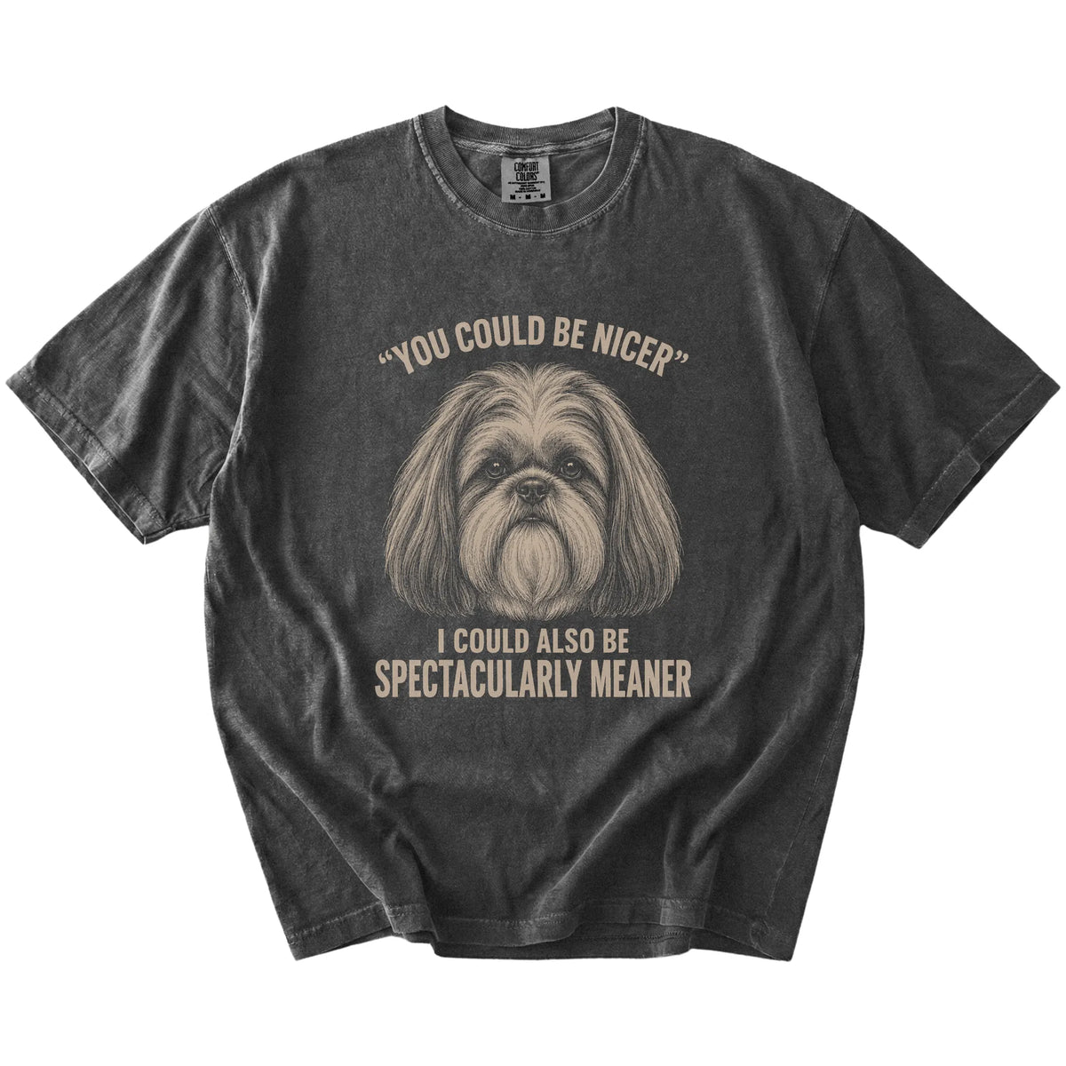 Shih Tzu Guard Dog T-Shirt in Pepper — flat lay