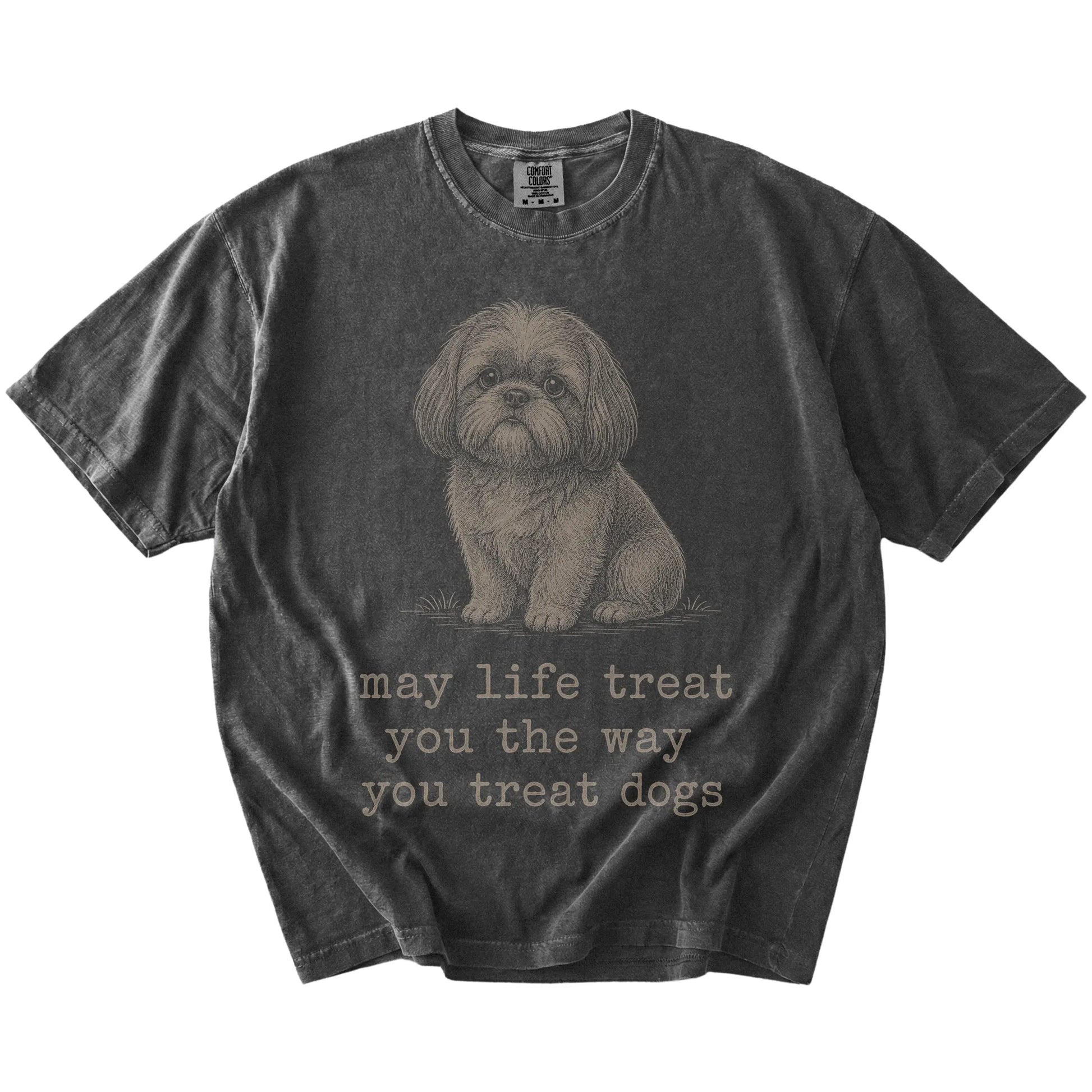 Pepper Shih Tzu Karma T-Shirt laid flat