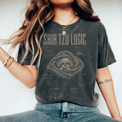 Woman wearing a Pepper Shih Tzu Logic T-Shirt