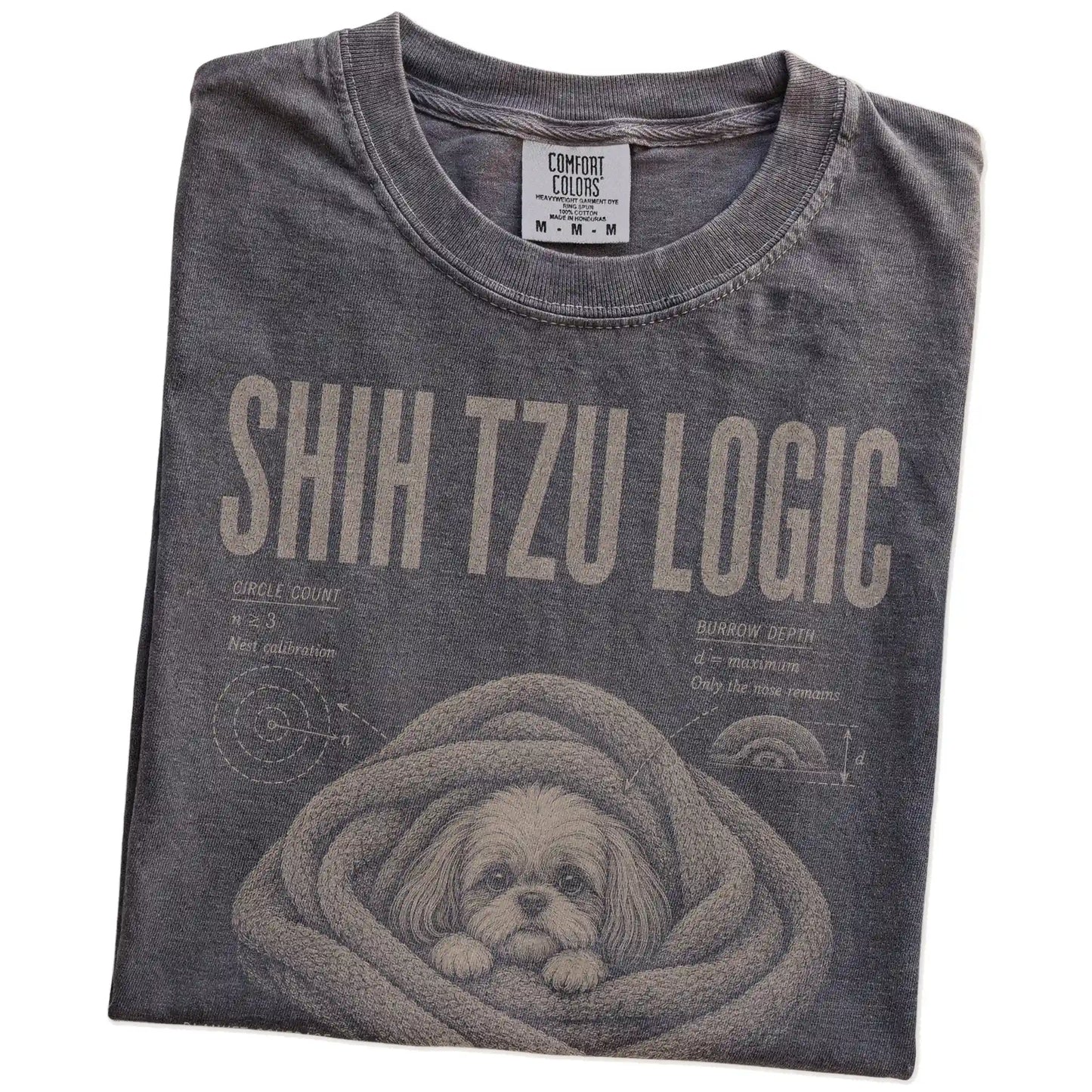 Folded Pepper Shih Tzu Logic T-Shirt showing the graphic