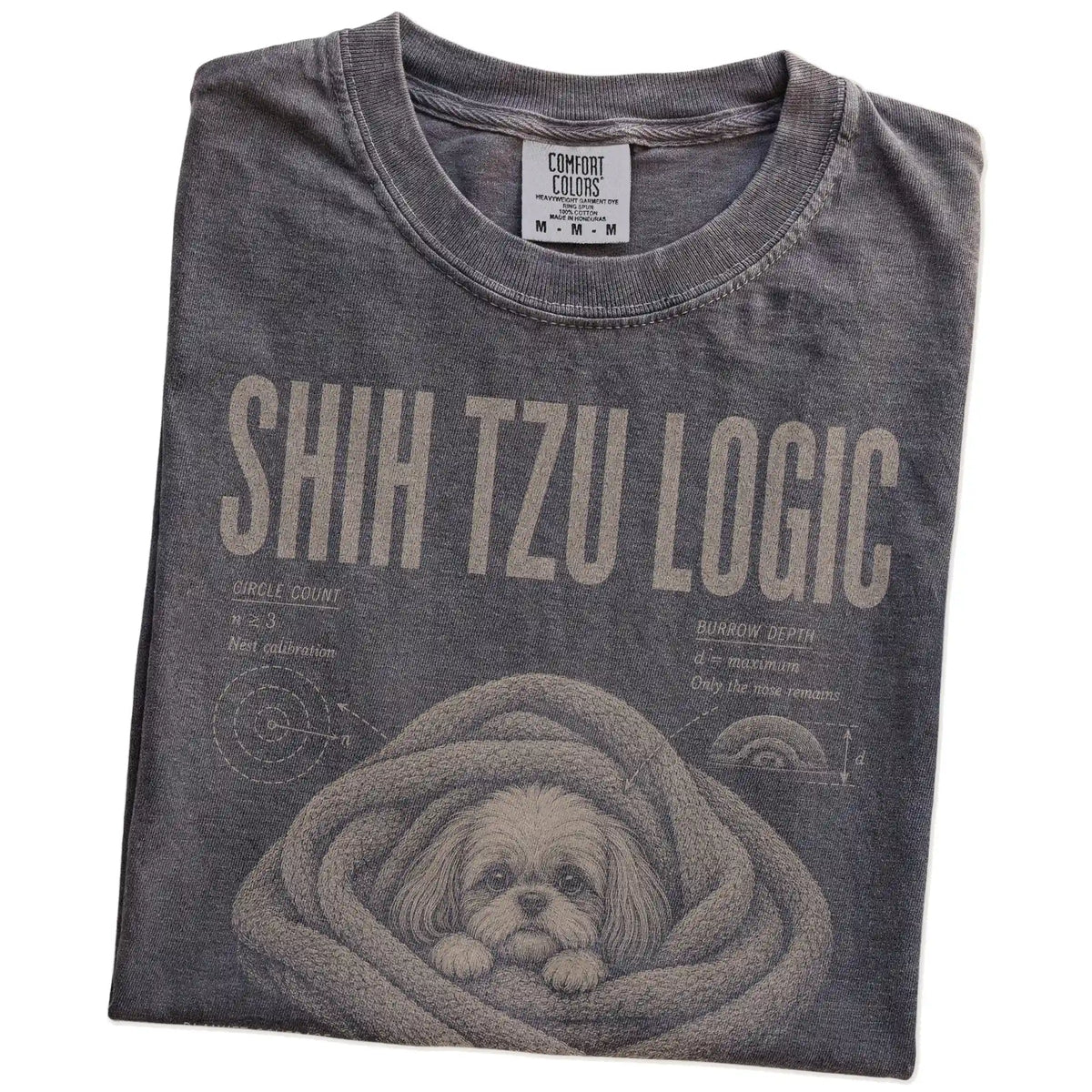Folded Pepper Shih Tzu Logic T-Shirt showing the graphic