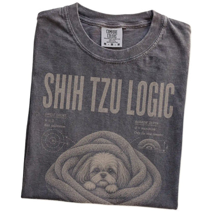 Folded Pepper Shih Tzu Logic T-Shirt showing the graphic