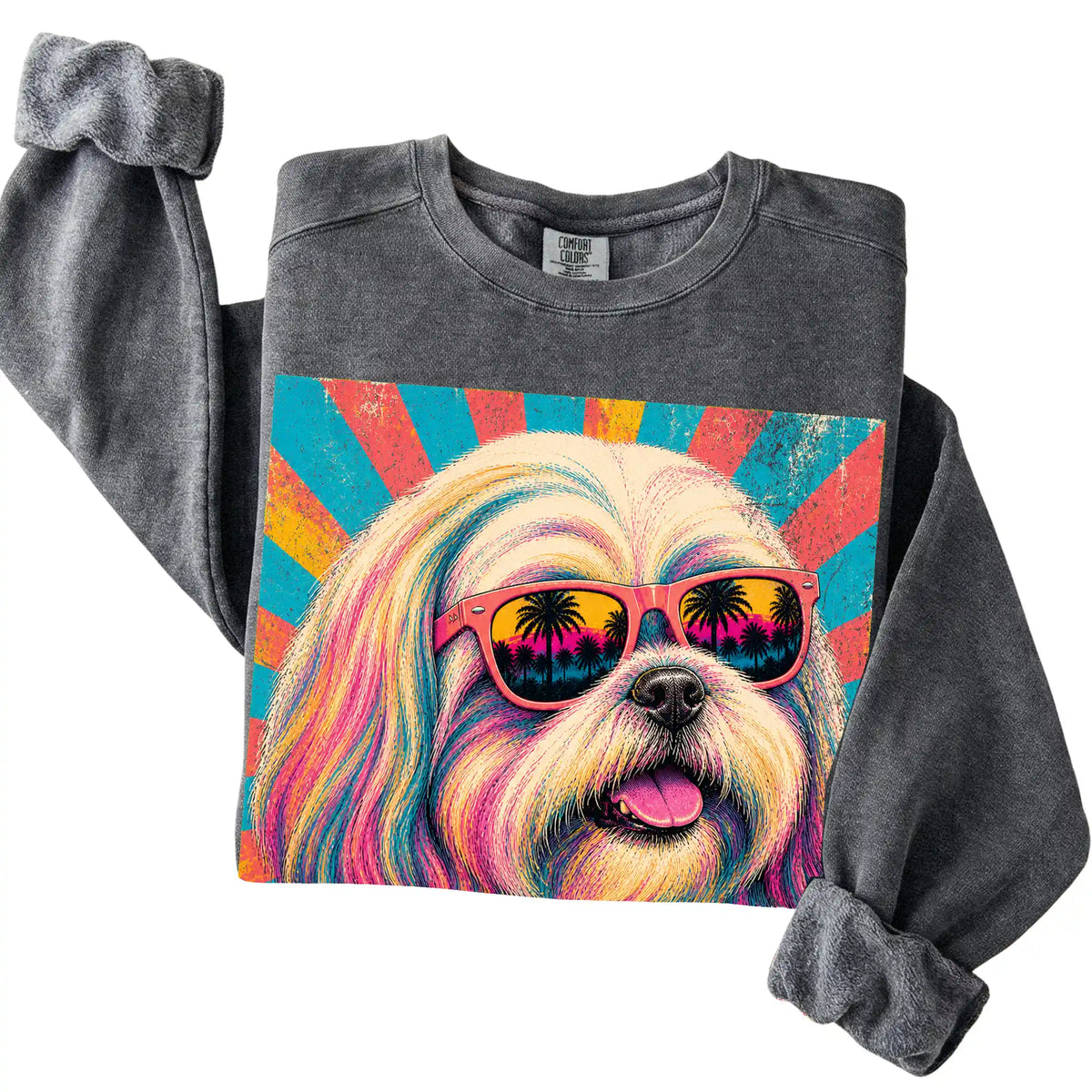 Folded Pepper Comfort Colors sweatshirt with a Retro Shih Tzu Mama design