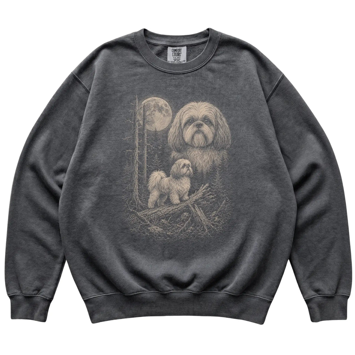 Pepper Shih Tzu Moonlit Forest Comfort Colors sweatshirt, flat view