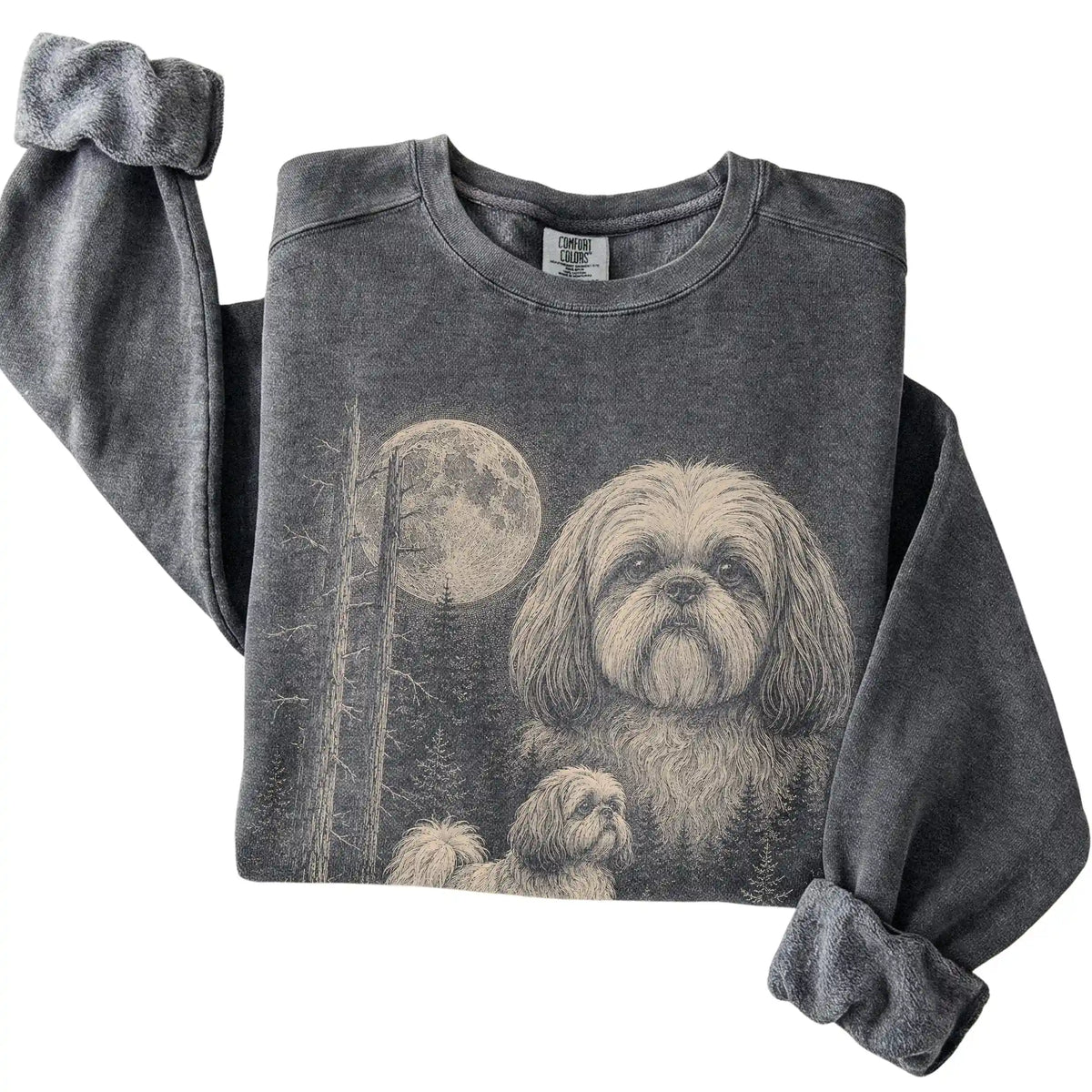 Pepper Shih Tzu Moonlit Forest Comfort Colors sweatshirt, folded view