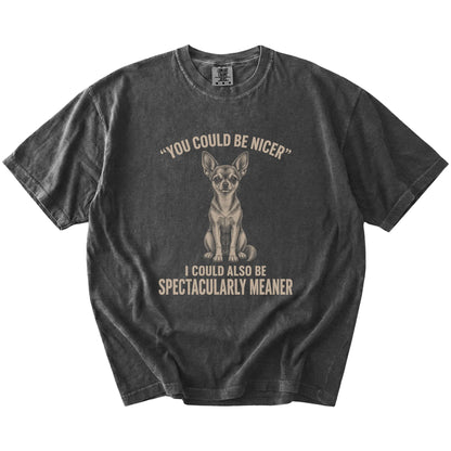 Short-Haired Chihuahua Guard Dog T-Shirt in Pepper — flat lay