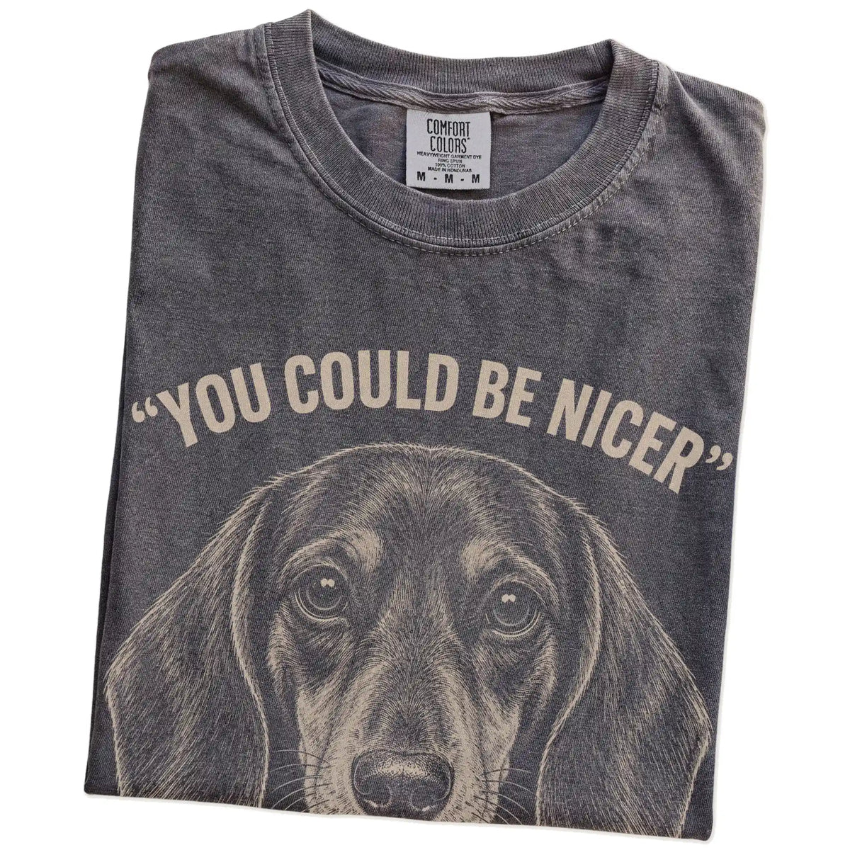 Short-Haired Dachshund Guard Dog T-Shirt in Pepper — folded detail