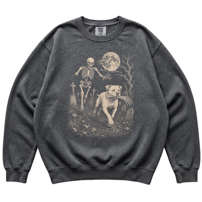 Pepper Skeleton Chase American Bulldog Comfort Colors sweatshirt, flat view