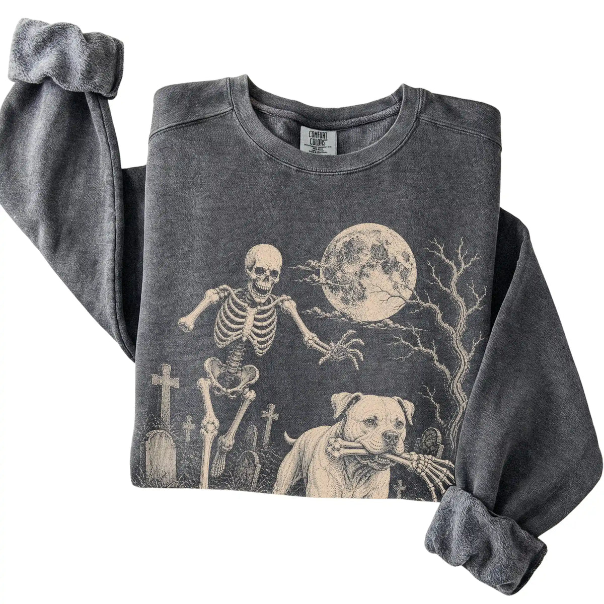 Pepper Skeleton Chase American Bulldog Comfort Colors sweatshirt, folded view
