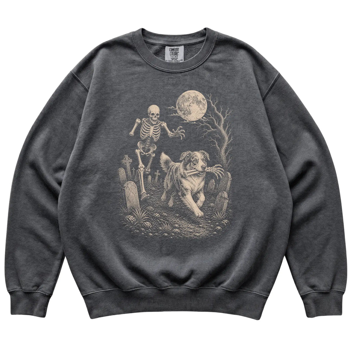 Pepper Skeleton Chase Australian Shepherd Comfort Colors sweatshirt, flat view