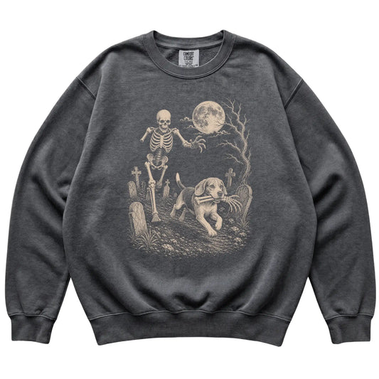 Pepper Skeleton Chase Beagle Comfort Colors sweatshirt, flat view