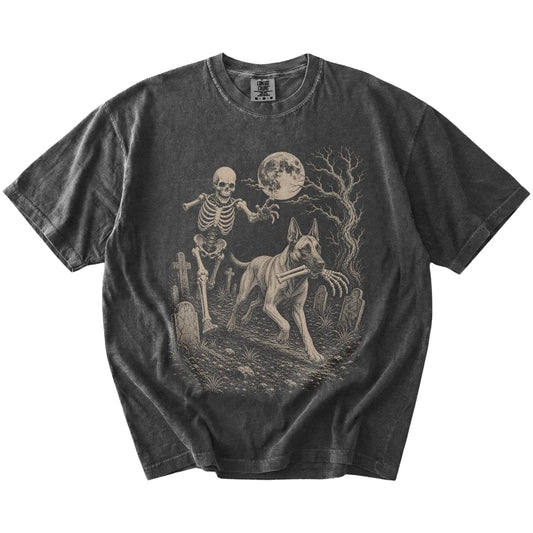 Belgian Malinois running from a skeleton on a Pepper Comfort Colors® T-shirt
