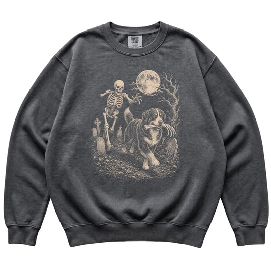 Pepper Skeleton Chase Bernese Mountain Dog Comfort Colors sweatshirt, flat view