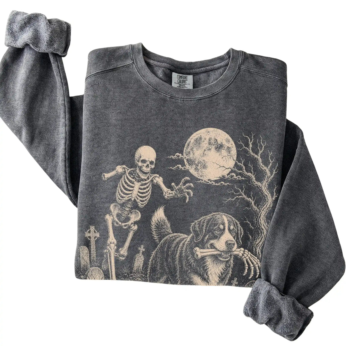 Pepper Skeleton Chase Bernese Mountain Dog Comfort Colors sweatshirt, folded view