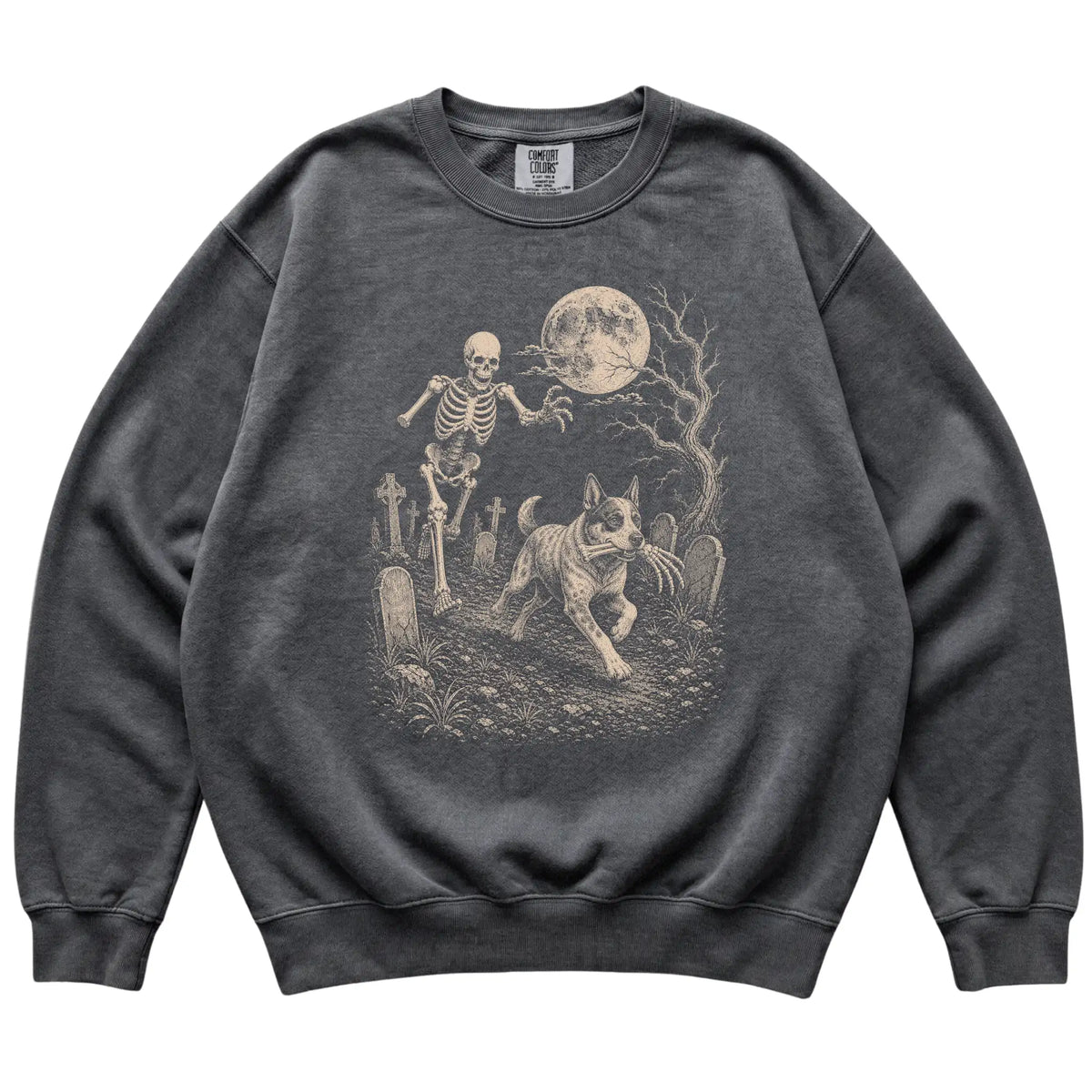 Pepper Skeleton Chase Blue Heeler Comfort Colors sweatshirt, flat view