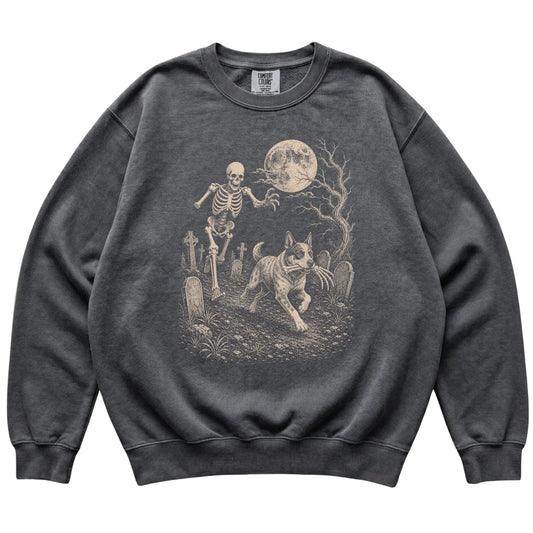Pepper Skeleton Chase Blue Heeler Comfort Colors sweatshirt, flat view