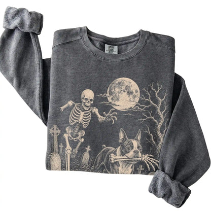 Pepper Skeleton Chase Boston Terrier Comfort Colors sweatshirt, folded view