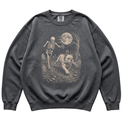 Pepper Skeleton Chase Bulldog Comfort Colors sweatshirt, flat view