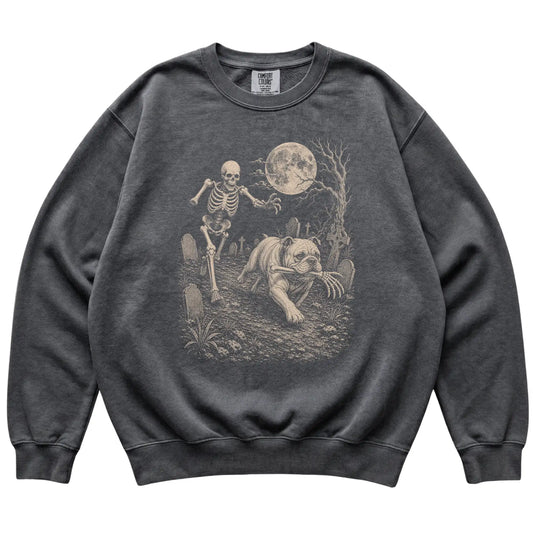 Pepper Skeleton Chase Bulldog Comfort Colors sweatshirt, flat view