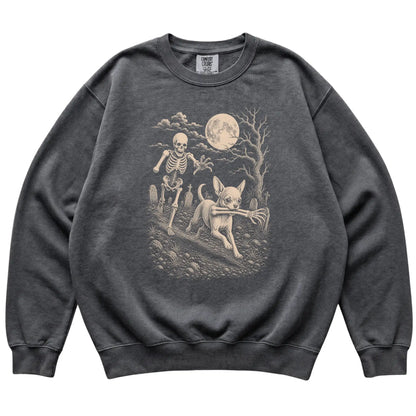 Pepper Skeleton Chase Chihuahua Comfort Colors sweatshirt, flat view