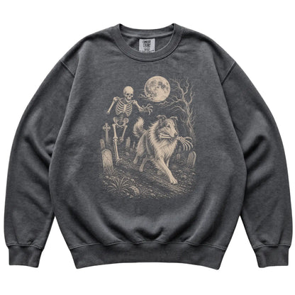 Pepper Skeleton Chase Collie Comfort Colors sweatshirt, flat view