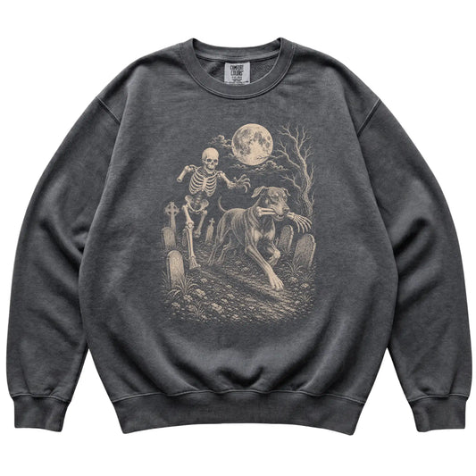 Pepper Skeleton Chase Doberman Comfort Colors sweatshirt, flat view