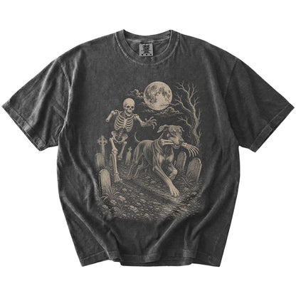 Doberman running from a skeleton on a Pepper Comfort Colors® T-shirt