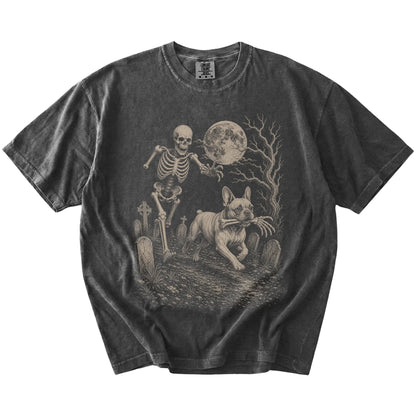 French Bulldog running from a skeleton on a Pepper Comfort Colors® T-shirt