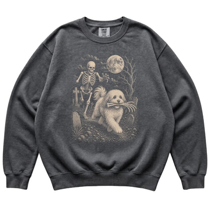 Pepper Skeleton Chase Havanese Comfort Colors sweatshirt, flat view