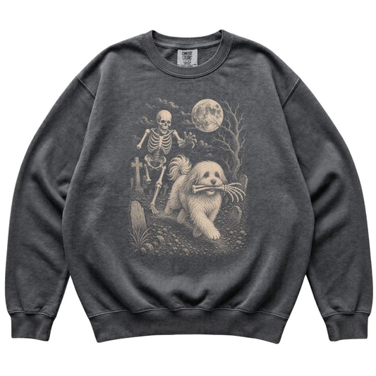 Pepper Skeleton Chase Havanese Comfort Colors sweatshirt, flat view