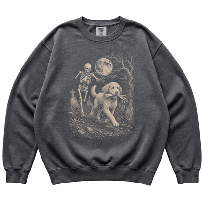 Pepper Skeleton Chase Labradoodle Comfort Colors sweatshirt, flat view