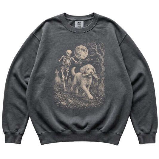 Pepper Skeleton Chase Labradoodle Comfort Colors sweatshirt, flat view