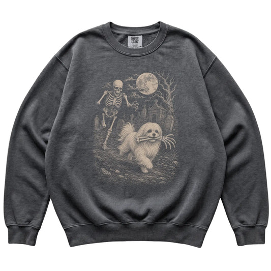 Pepper Skeleton Chase Maltese Comfort Colors sweatshirt, flat view